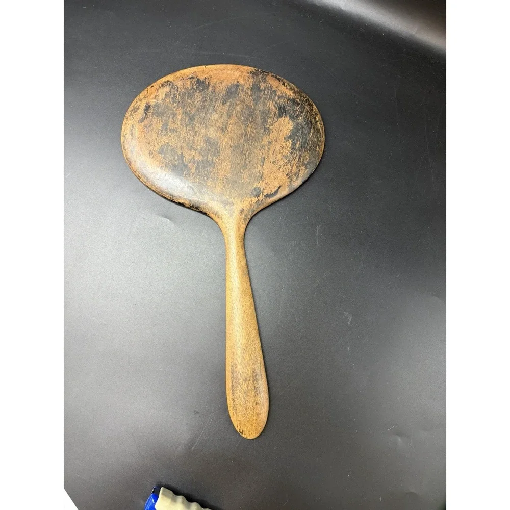 Vintage Hand Held Wooden Oval  Beveled Rustic Primitive Vanity Mirror